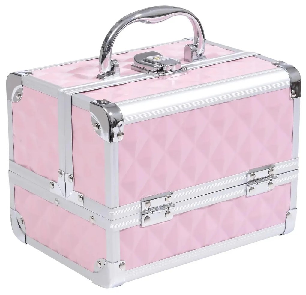 HOMCOM Estojo de Maquilhagem Organizador Cosméticos Profissional 20x15x15cm rosa