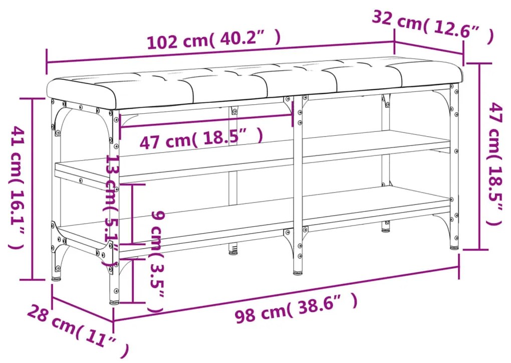 Banco sapateira 102x32x47 cm derivados madeira cinzento sonoma