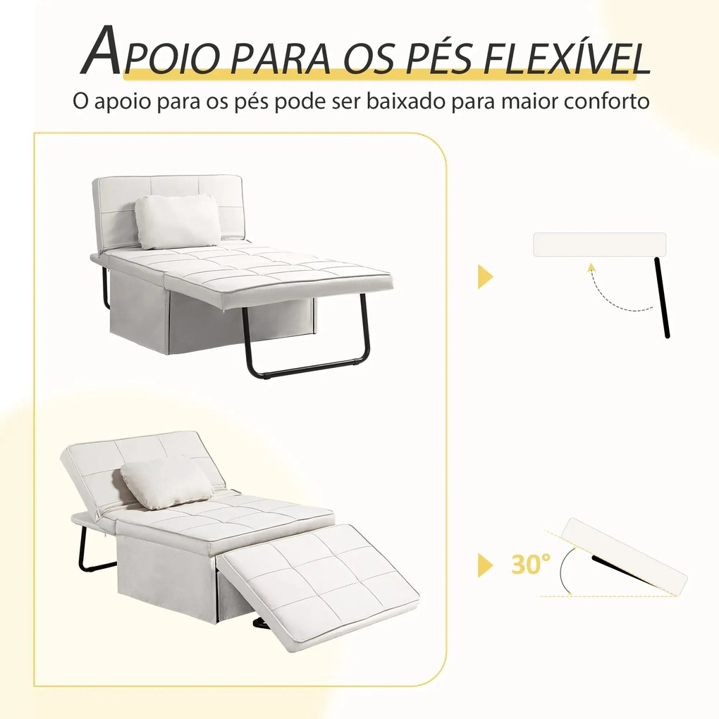 Sofá-Cama "Açores" 3 em 1 - Branco Gelo - 95x179x78 cm - Linho e Metal