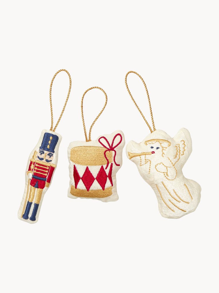 Ornamentos para árvore em algodão artesanal Nutcracker, conjunto de 3