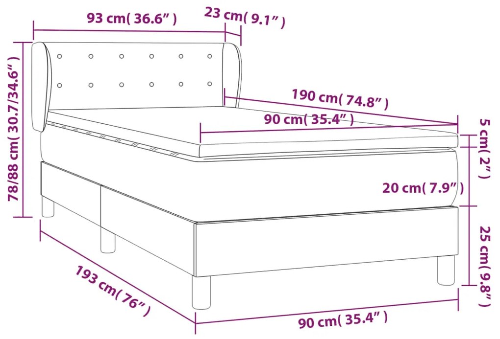 Cama com molas/colchão 90x190 cm couro artificial branco