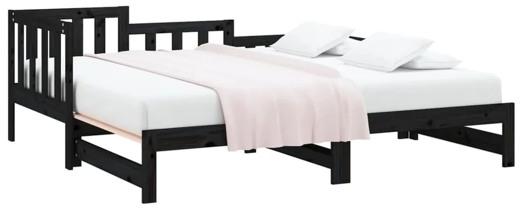 Sofá-cama de puxar 2x(80x200) cm pinho maciço preto