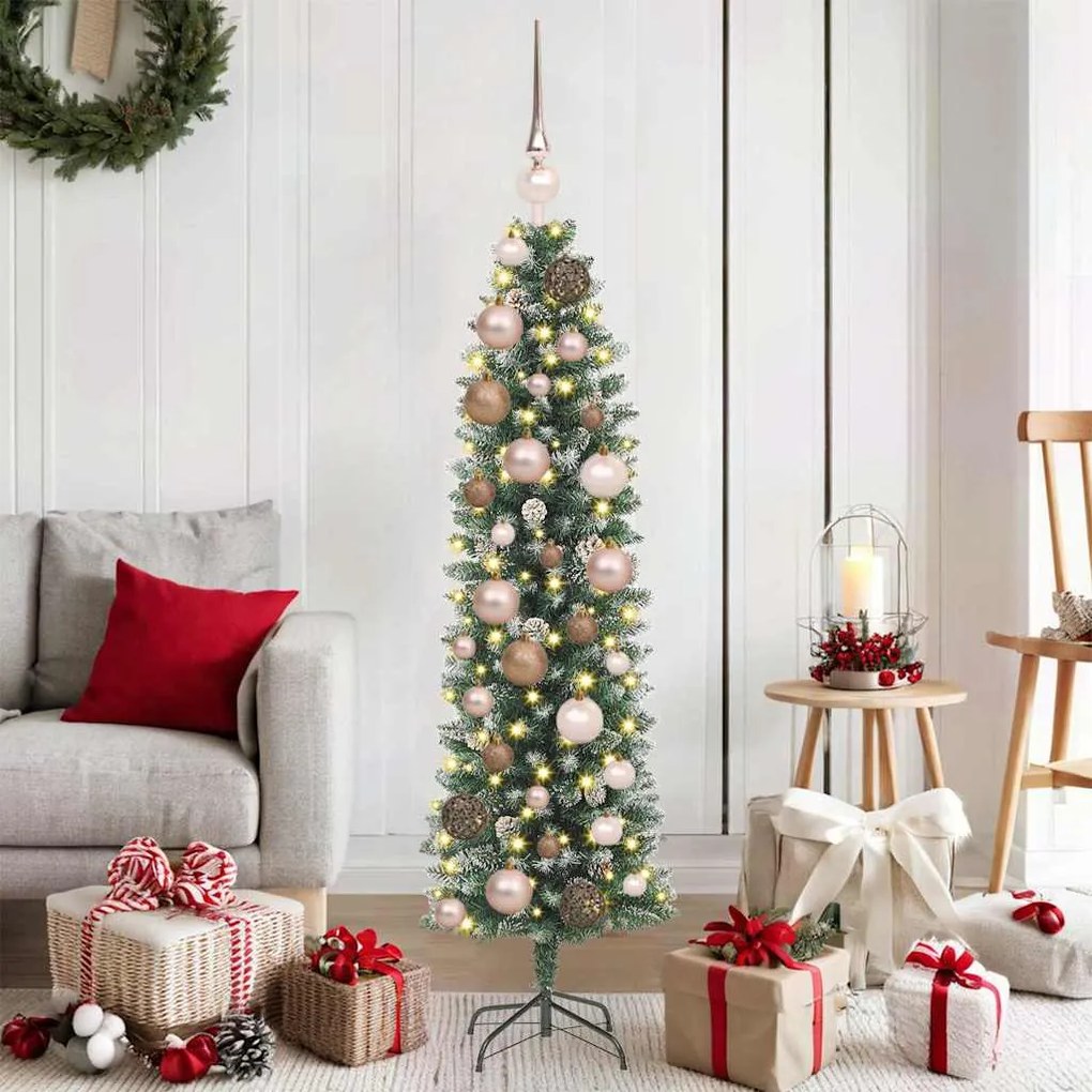 vidaXL Árvore Slim de Natal Artificial Verde e Branco 120 cm