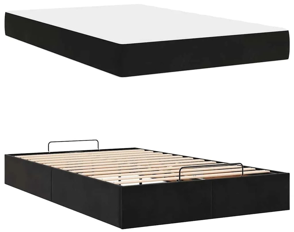 Estrutura da Cama com armazenamento Preto 140 x 190 cm Veludo