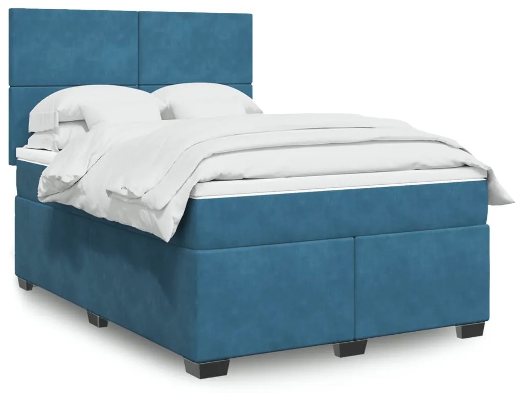 Cama com molas/colchão 160x200 cm veludo azul