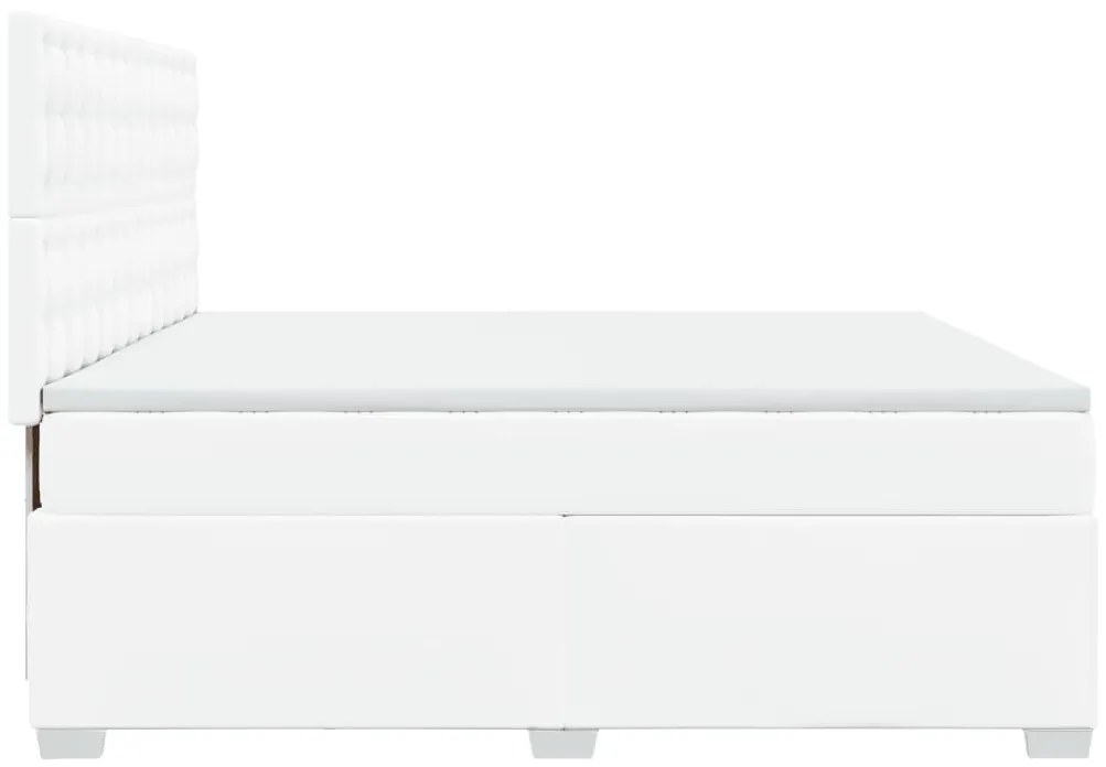 Cama com molas/colchão 200x200 cm couro artificial branco