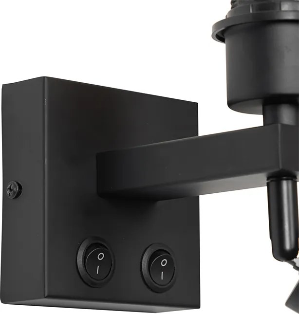 Candeeiro de parede moderno preto com luz de leitura - Brescia