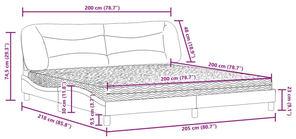 Cama com colchão 200x200 cm tecido azul