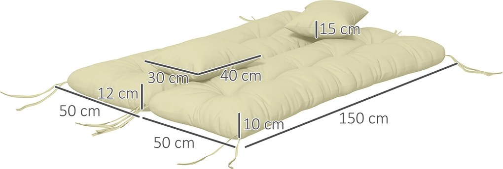 Conjunto de 4 almofadas de exterior para baloiço de jardim (NÃO INCLUIDO), composto por 1 almofada de assento, almofadas de encosto e 2 almofadas de c