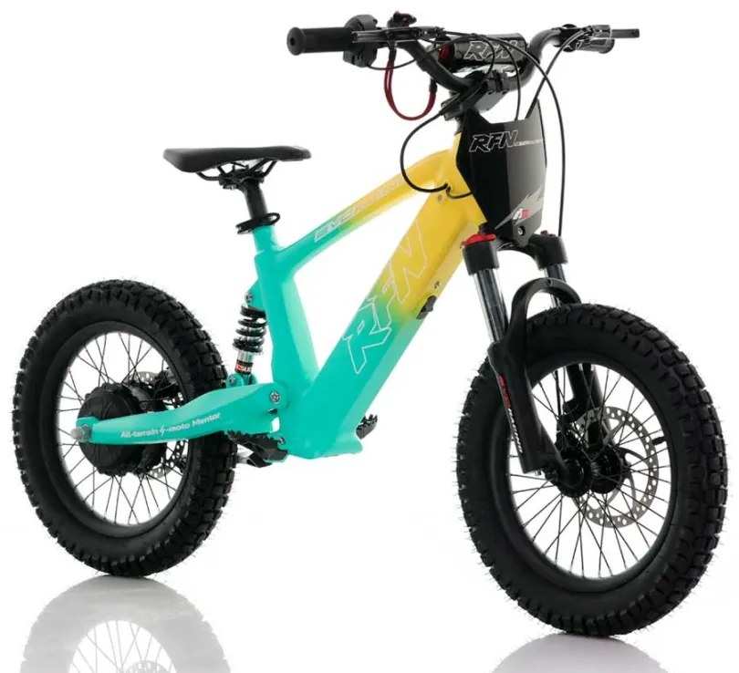 Bicicleta elétrica infantil 350W 16" Roan RXF Evo-S Verde e Amarela