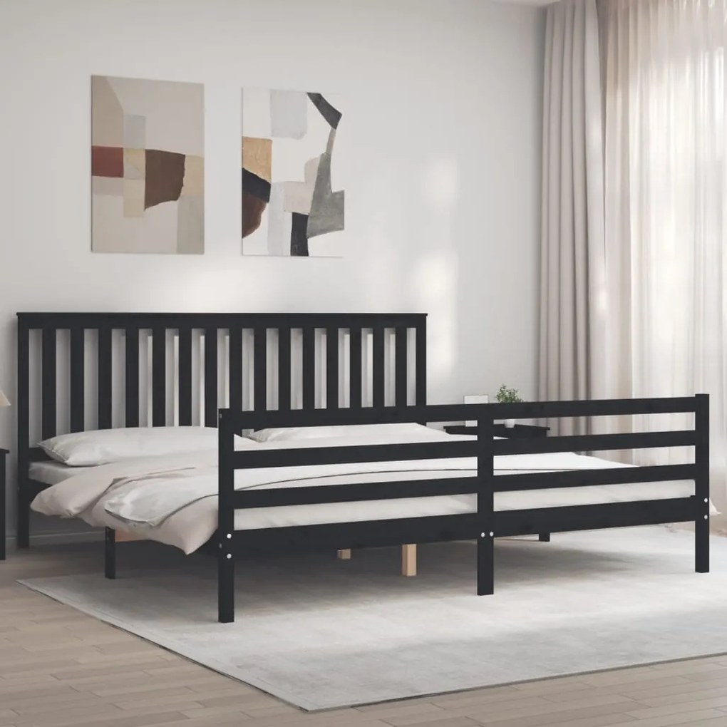 Estrutura de cama com cabeceira 200x200 cm madeira maciça preto