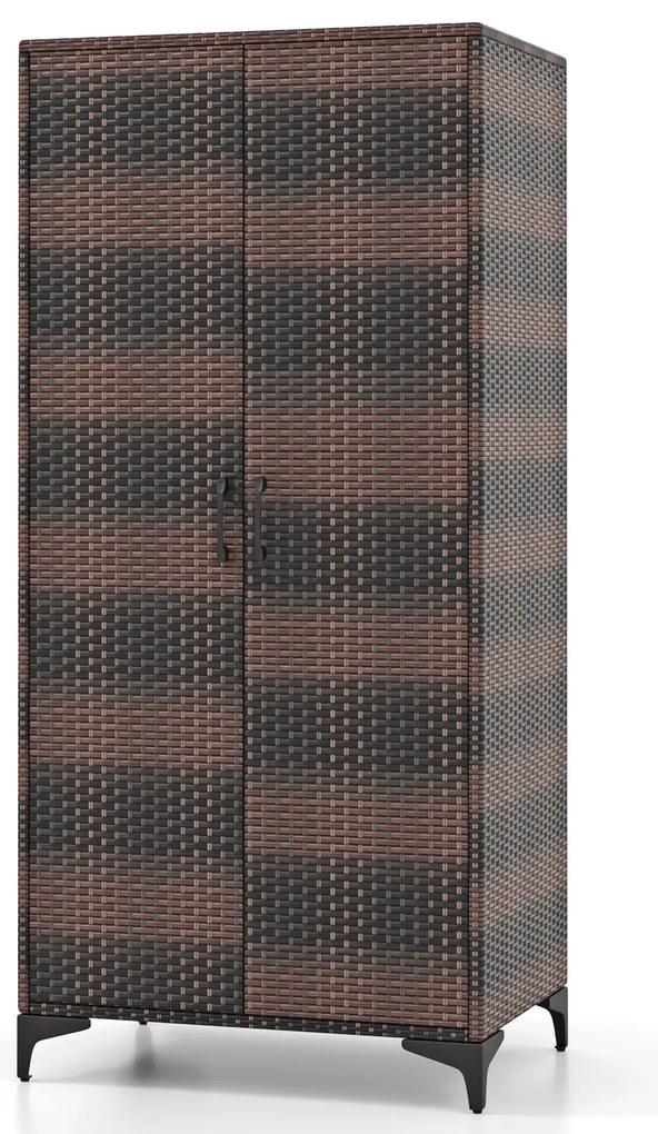 Guarda-roupa de vime PE com haste para pendurar e 4 cubos de armazenamento para pátio e garagem - preto