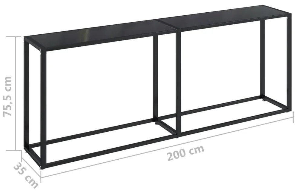 Mesa consola 200x35x75,5 cm vidro temperado preto