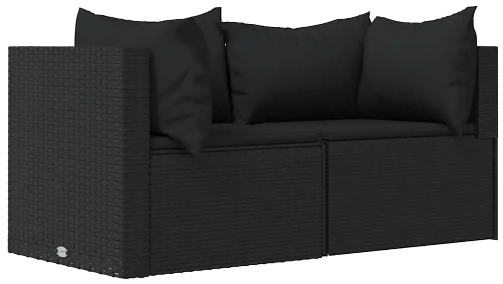3 pcs conjunto lounge de jardim c/ almofadões vime PE preto