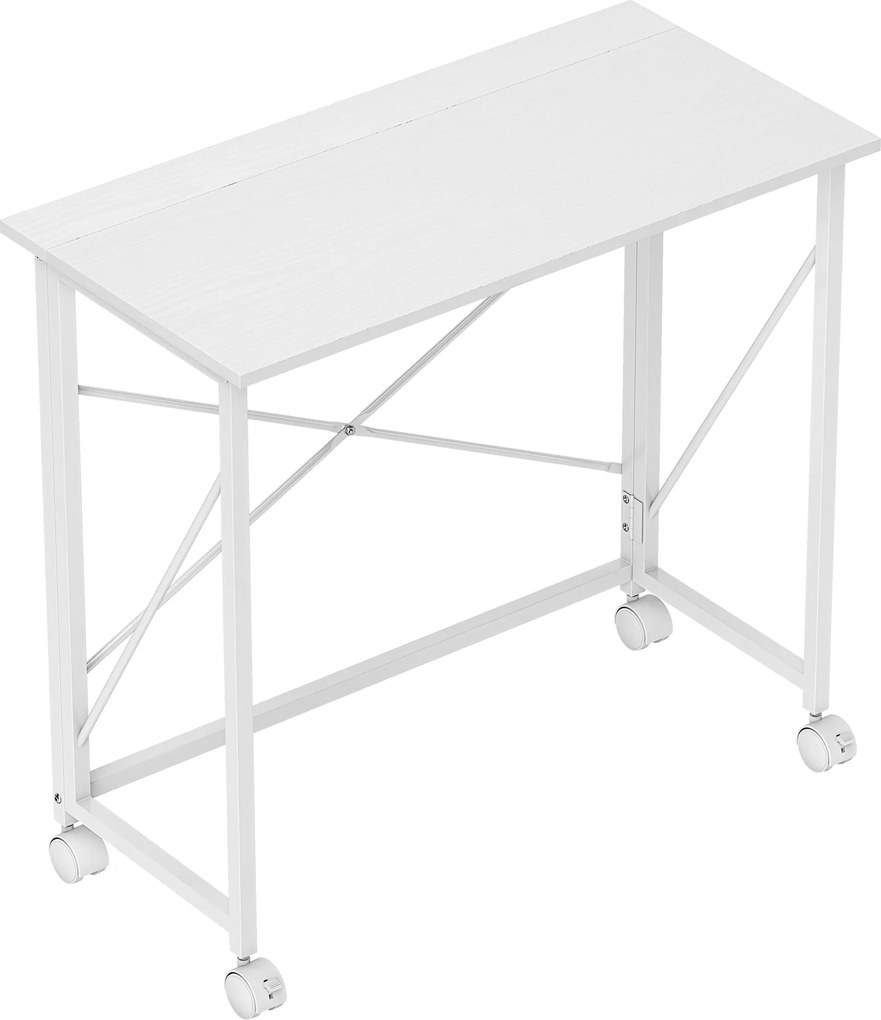 HOMCOM Secretária Dobrável Mesa de Computador 80x40 cm com Rodas para Escritório em Casa Quarto Pequenos Espaços Branco | Aosom Portugal