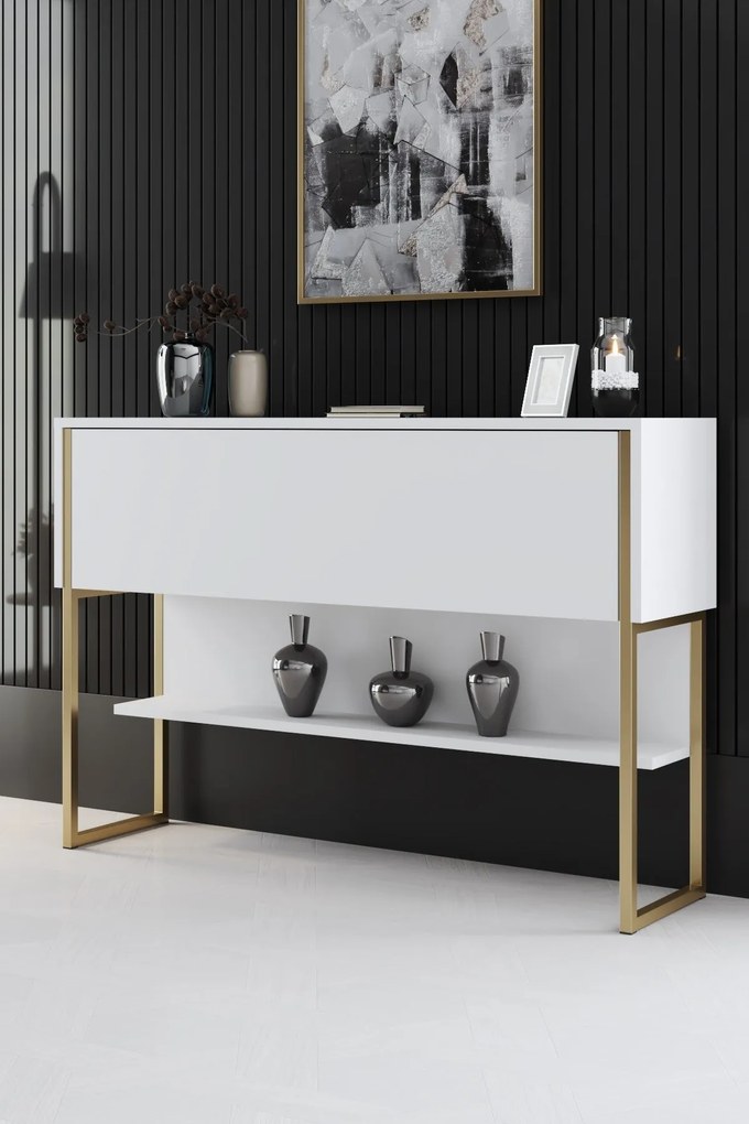 Cômoda Luxe – Dourado e Branco – 120x80x30 cm