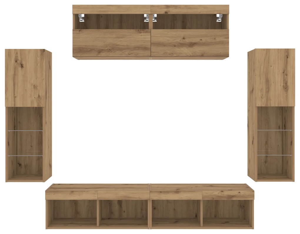 Armários de TV vidaXL com Luzes LED 2 pcs Carvalho Artesanal 80x30x30