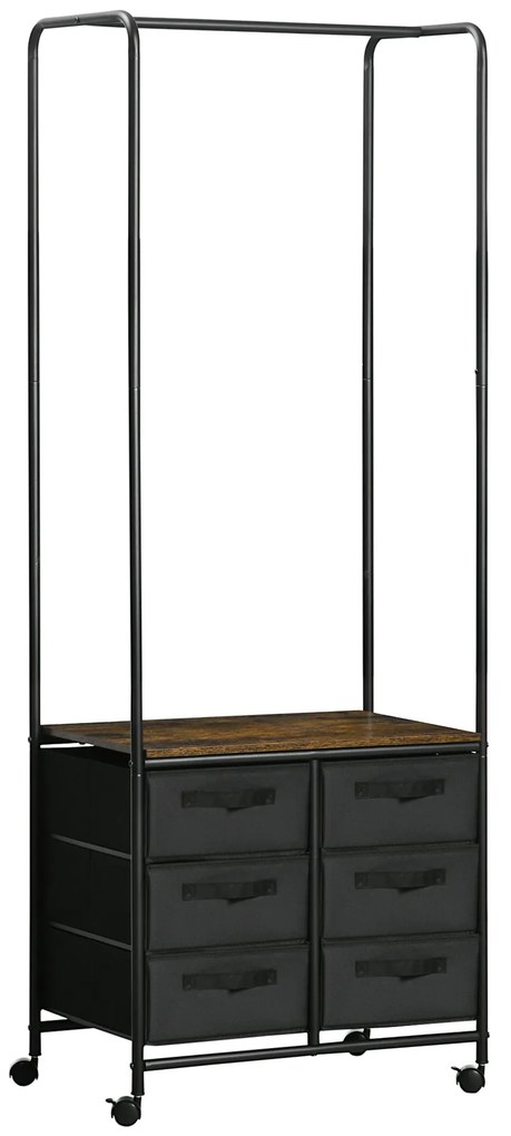 Cabideiro Cefalù com Rodas e 6 Gavetas – 63,5x40x172,5 cm – Castanho R