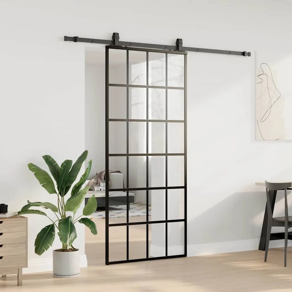 Porta deslizante c/ conj. ferragens 90x205cm vidro ESG preto