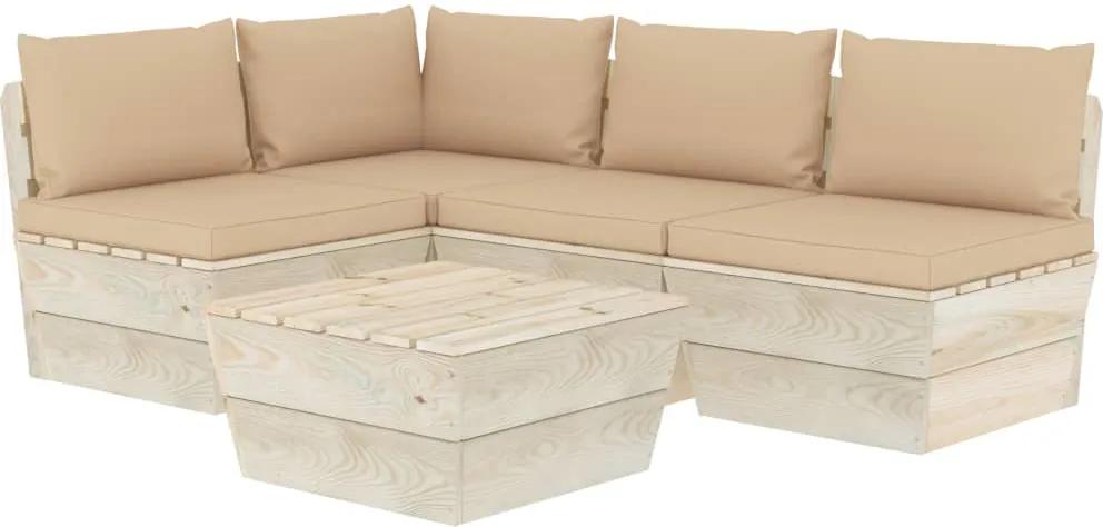 5 pcs conjunto lounge de paletes + almofadões madeira de abeto