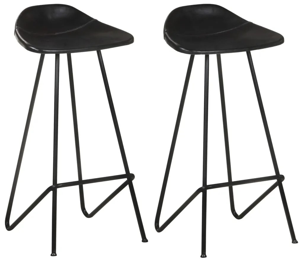 Bancos de bar 2 pcs couro genuíno preto