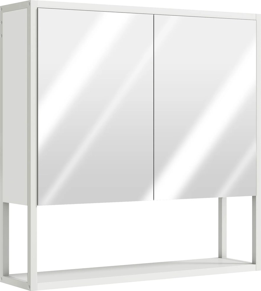 HOMCOM Armário de parede para banheiro com espelho, móvel para banheiro, 2 portas espelhadas, prateleira aberta 60 x 16 x 60 cm branco | Aosom Portugal