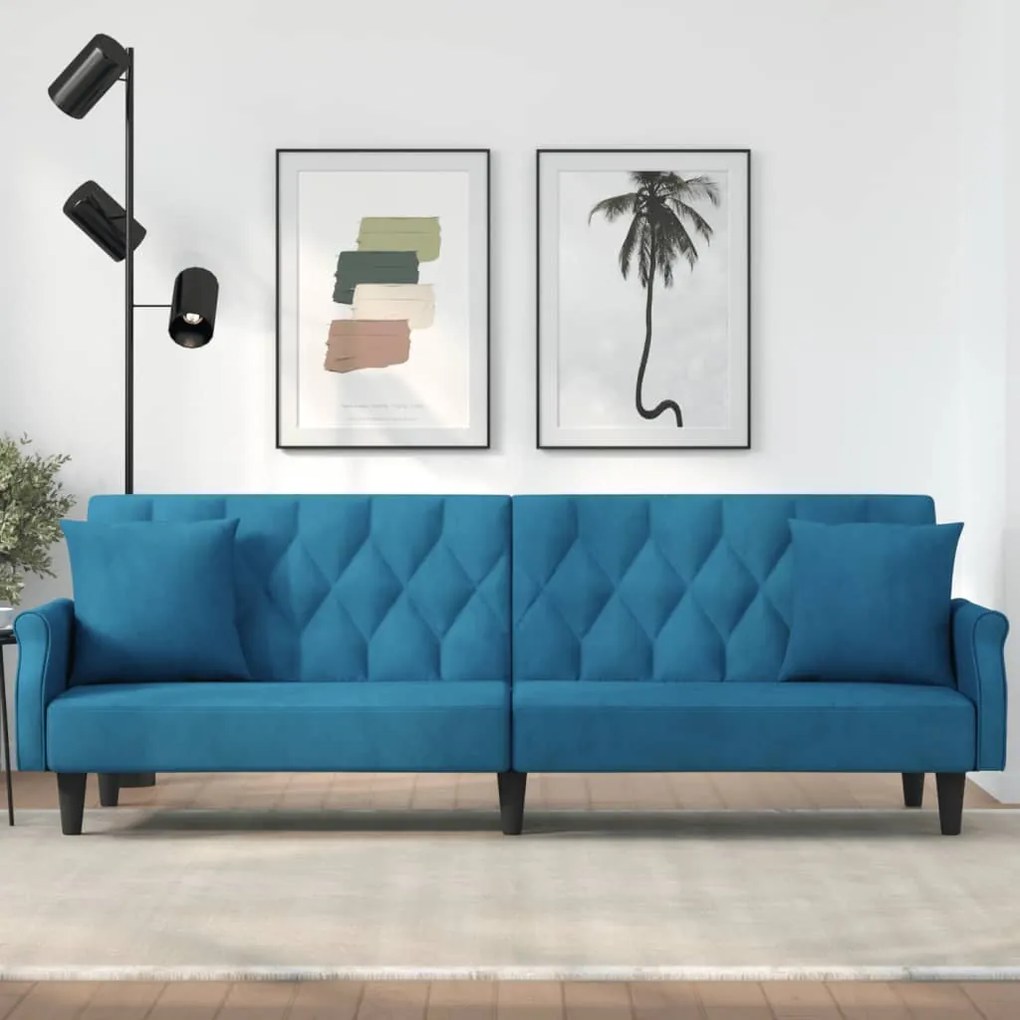 vidaXL Sofá-cama com apoio de braços veludo azul
