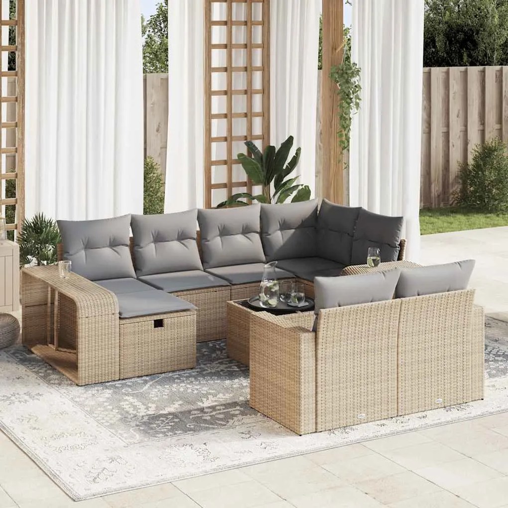 11 pcs conjunto sofás de jardim c/ almofadões vime PE bege