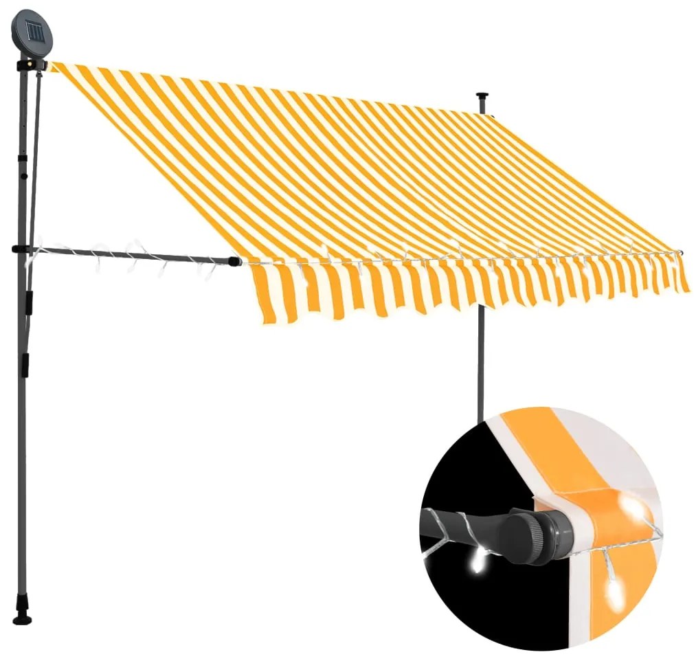 Toldo retrátil manual com LED 300 cm branco e laranja