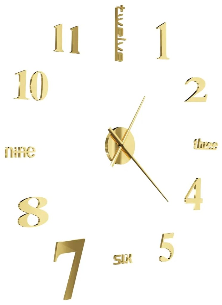 Relógio de parede 3D com design moderno 100 cm XXL dourado
