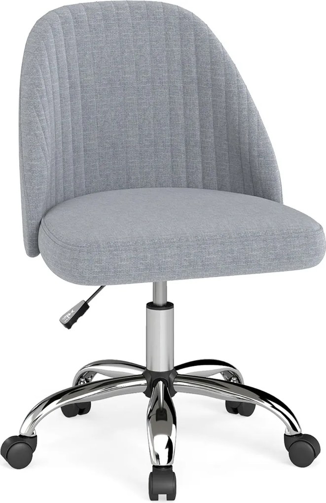 Cadeira de escritório moderna sem braços giratória, com encosto curvo e assento estofado com altura ajustável, cinza