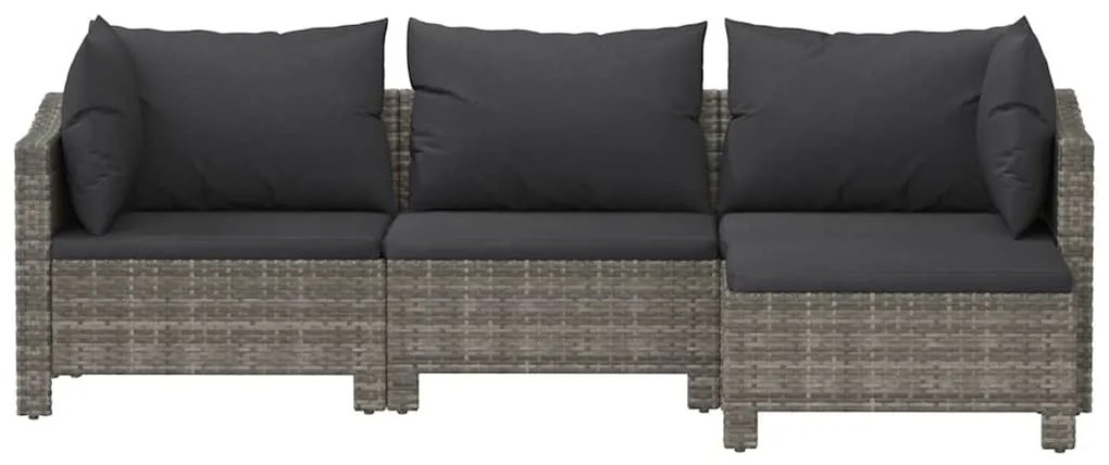 4 pcs conjunto lounge de jardim c/ almofadões vime PE cinzento