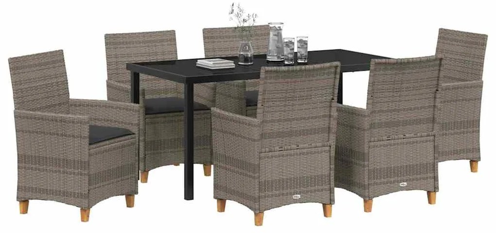 Conjunto de jantar de jardim com 7 peças e almofadas em rattan poliést