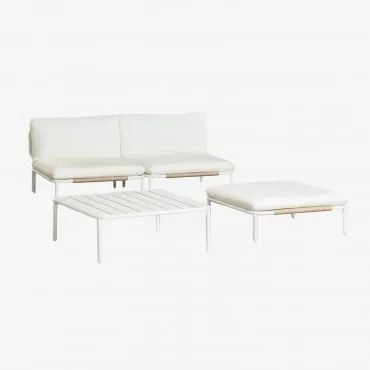 Conjunto De Jardim Com Sofá Modular De 2 Peças, Mesa De Centro E Puff Em Aço Roubly Beige De Amêndoa - Sklum
