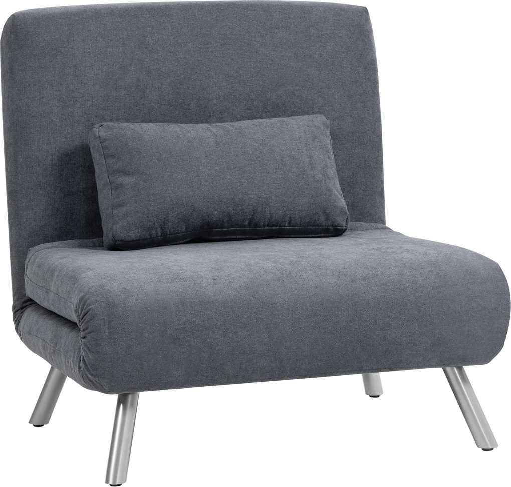 HOMCOM Poltrona conversível 1 lugar, poltrona-cama clic-clac 3 em 1 com encosto regulável, almofada, assento amplo, cinza escuro | Aosom Portugal