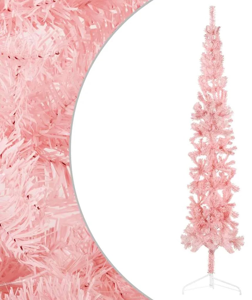 Meia árvore de Natal fina com suporte 240 cm rosa