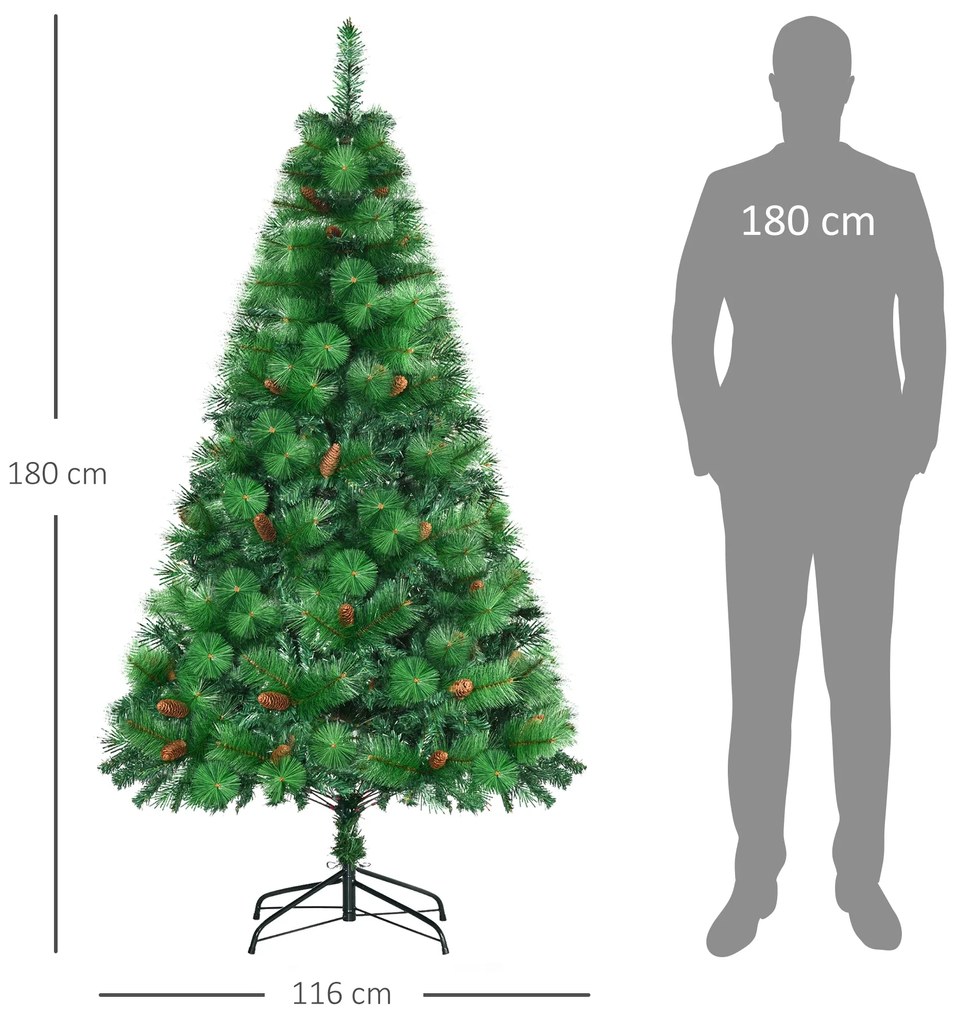 Árvore de Natal Artificial 180cm com 782 Ramos 56 Pinhas Folhas de PVC
