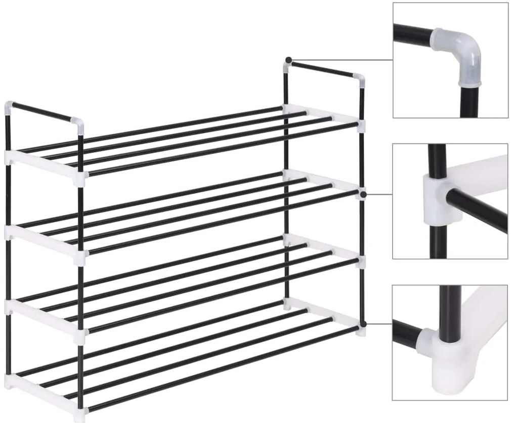 Sapateira com 4 prateleiras metal e plástico preto