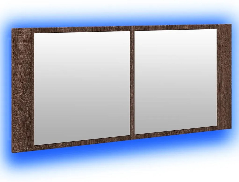 Armário espelhado WC c/ luz LED 100x12x45cm carvalho castanho