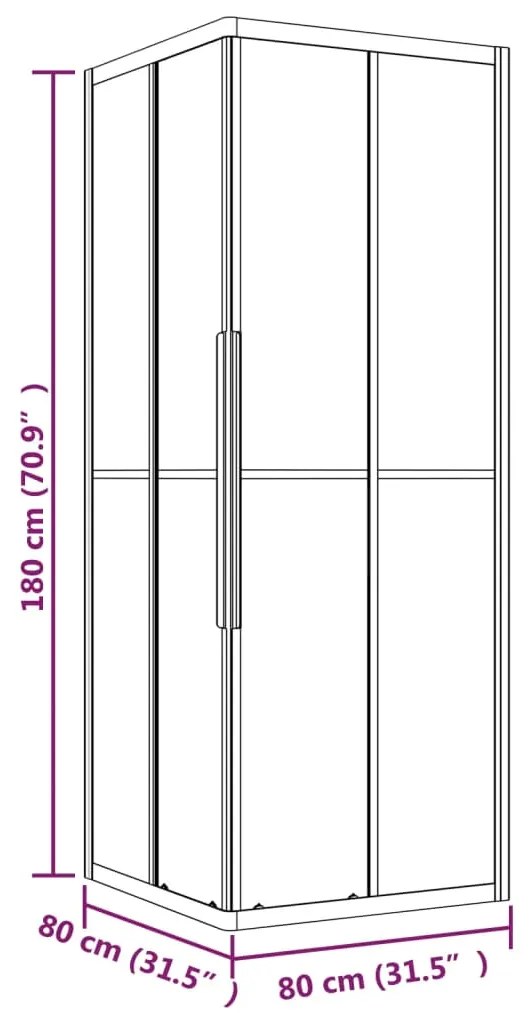 Cabine de duche ESG semiopaco 80x80x180 cm preto