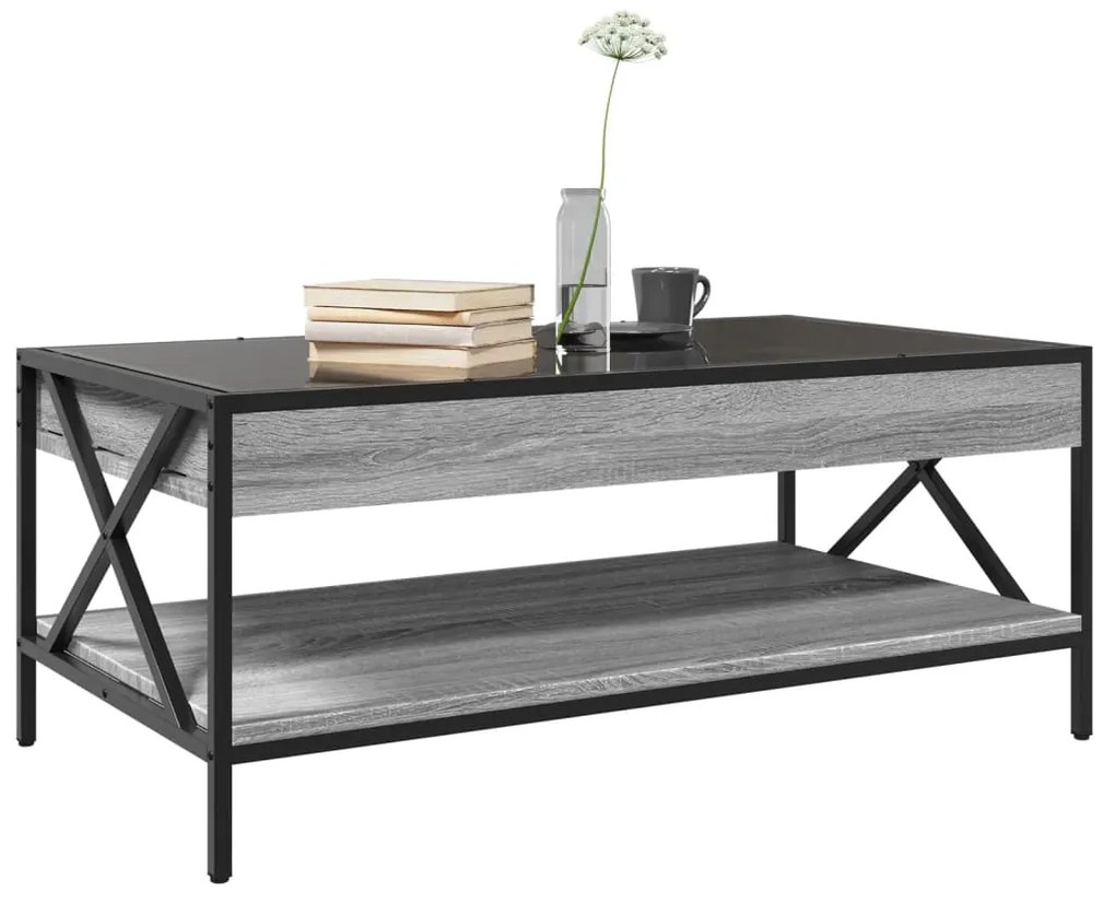 Mesa de centro luzes LED Infinity 90x50x38 cm cinzento sonoma