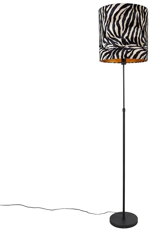 Candeeiro de Pé Preto com Abajur Impressão Zebra 40 cm Ajustável - Parte Clássico / Antigo