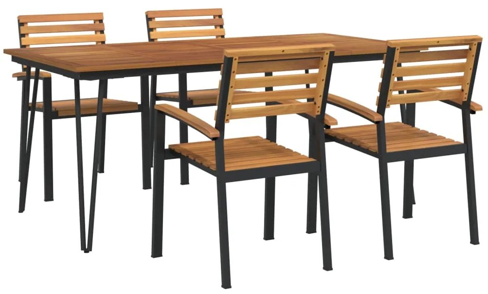 Conj. jantar p/ jardim 5 pcs madeira de acácia maciça e metal
