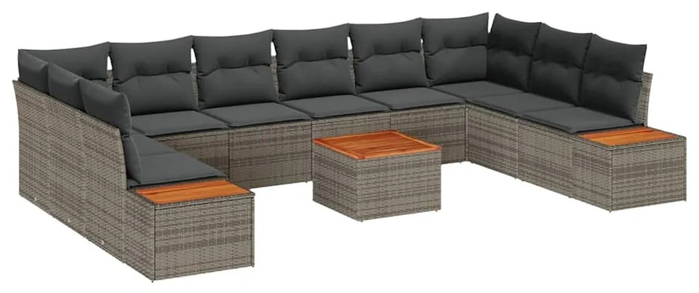 Conjunto de Sofá de Jardim vidaXL 11 Peças com Almofadas Cinza Rattan