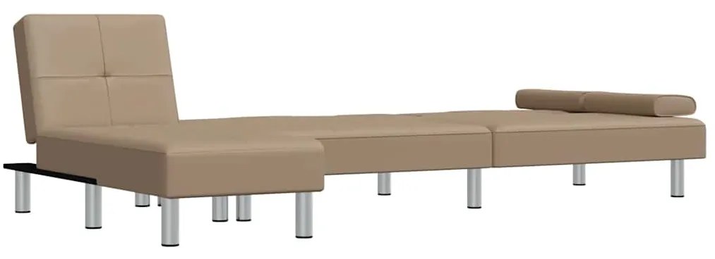 Sofá-cama em forma de L 255x140x70 cm couro artif. cappuccino