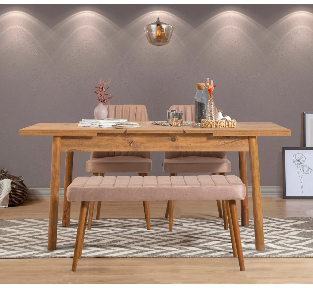 Conjunto de Mesa de Jantar Extensível Santiago – Pinho Atlântico e Ped