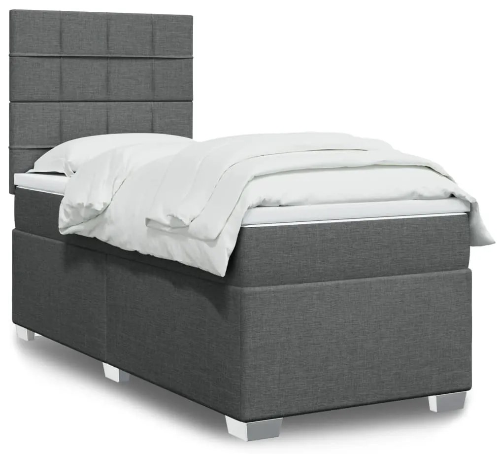 vidaXL Cama com molas/colchão 100x200 cm tecido cinza-escuro