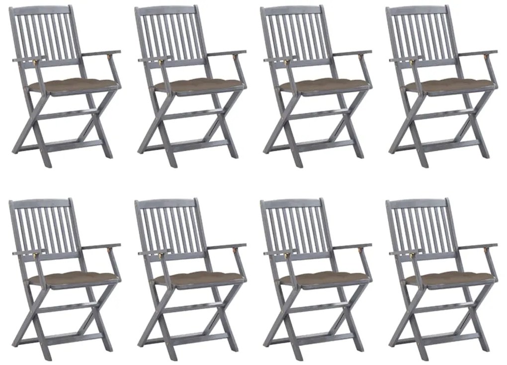 Cadeiras de exterior dobráveis 8pcs c/ almofadões acácia maciça