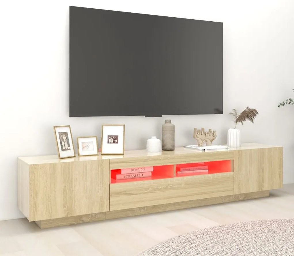 Móvel de TV com luzes LED 200x35x40 cm carvalho sonoma