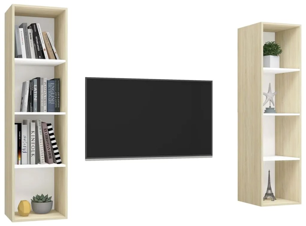 Armários de parede p/ TV 2pcs derivados madeira branco/sonoma